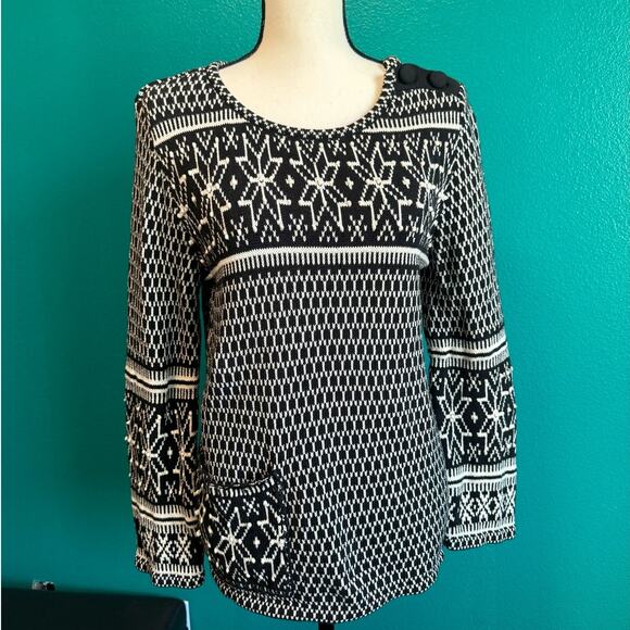 J.Jill Black & White Fair Isle Snowflake Knit Sweater Women's Small - Picture 3 of 12